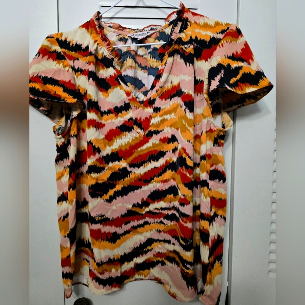 Nanette Lepore Orange Black Graphic Blouse